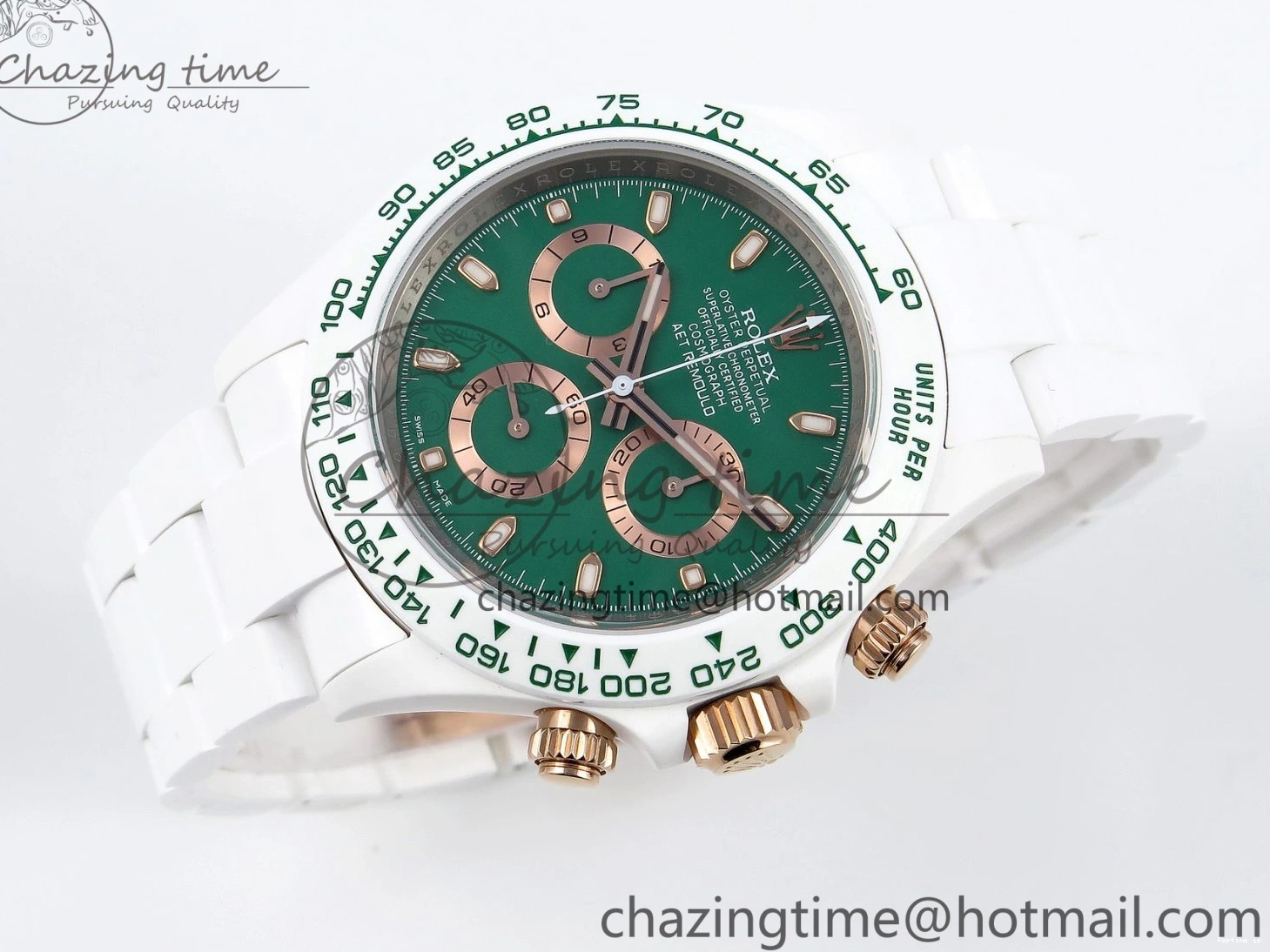 1220 MoistureWicking Daytona AET White Ceramic Case and Bracelet Green Dial SA4130 V 1891